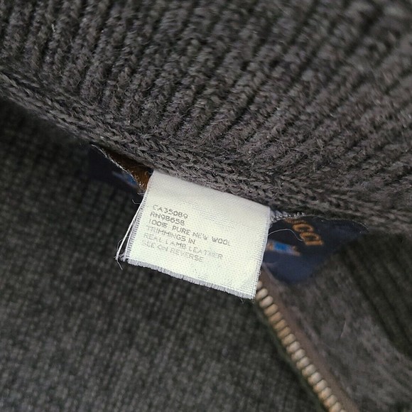 Amerigo Vespucci Made in Italy Pure Wool Leather Trimmed 1/4 Zip Sweater XL - Picture 7 of 14